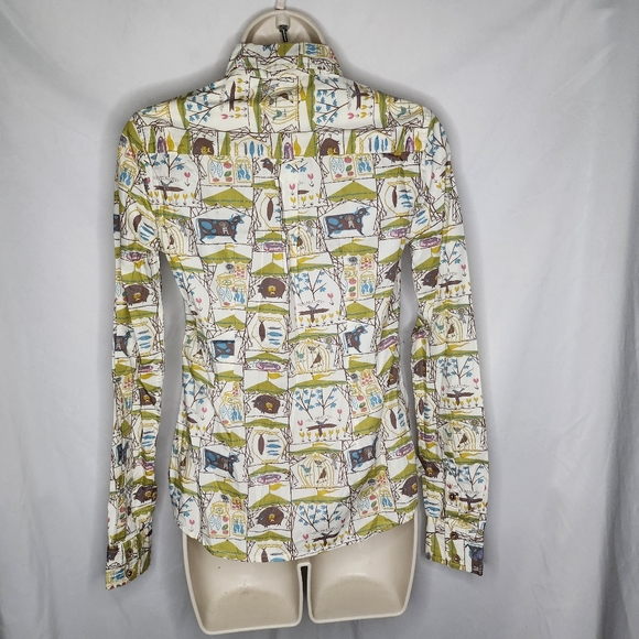 Anthropologie Odille Farm Fair Carnival Prize Animals Cottage Button Up Shirt 0 - Picture 4 of 5